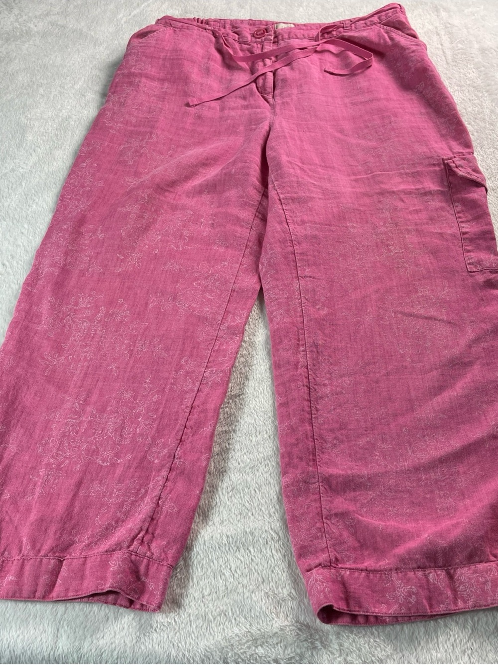 J. Jill Women's Size 12 100% Linen Pink White Print Floral Cargo Pocket